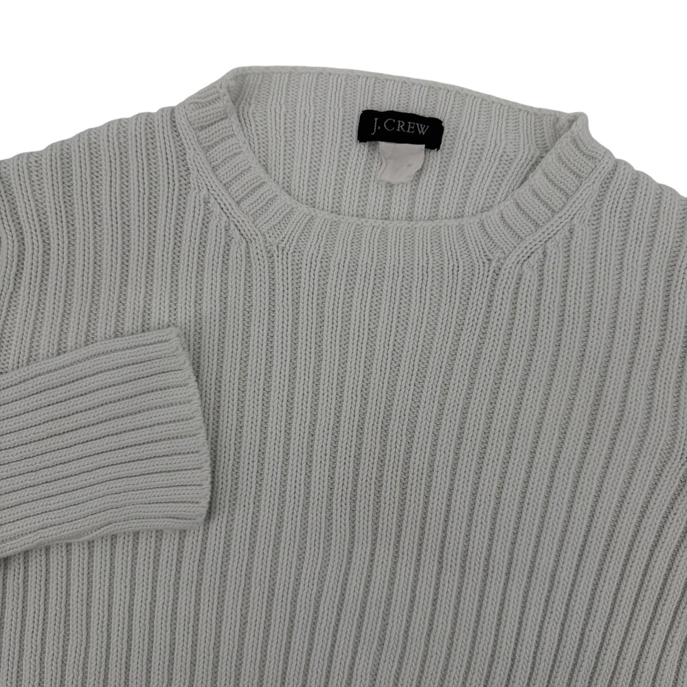 J. Crew Ribbed Crew Neck Sweater White Long Sleeve Knit Women Medium